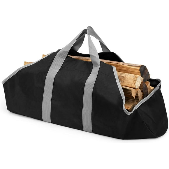 1 Piece Canvas Firewood Carrier Bag Durable Fireplace Log Tote Handles Outdoor