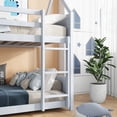 thumbnail image 6 of Lisonu Twin Over Twin House Bunk Bed, Grey Solid Rubberwood Floor Bunk Bed Frame with Roof, Ladder, and Safety Guardrails, Space-Saving Bedroom Furniture, 6 of 25