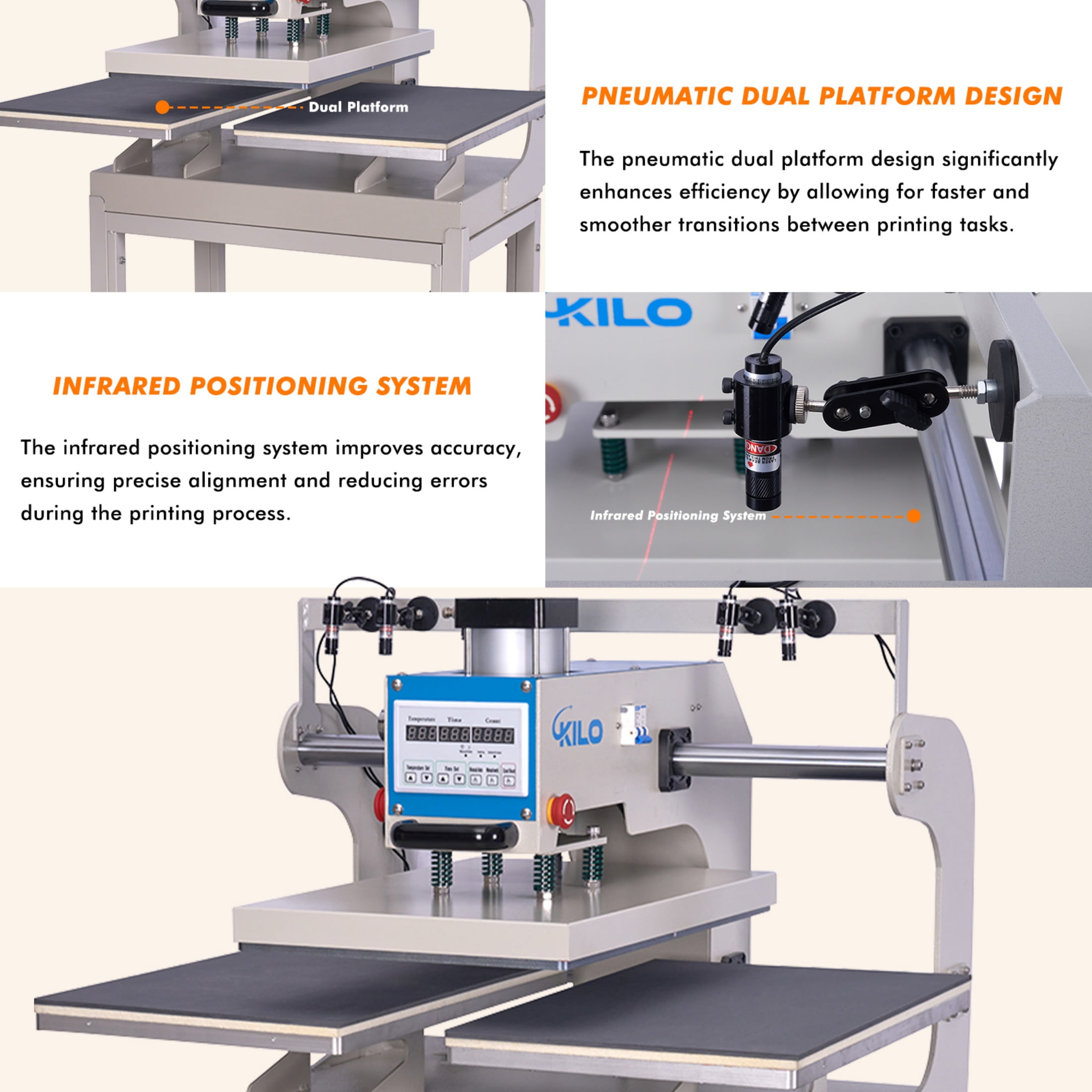 Kilo Pro 16" x 24" Heat Press Machine External Compressor,Large Sliding Dual Platen Commercial,Transfer Machine for Professional Printing