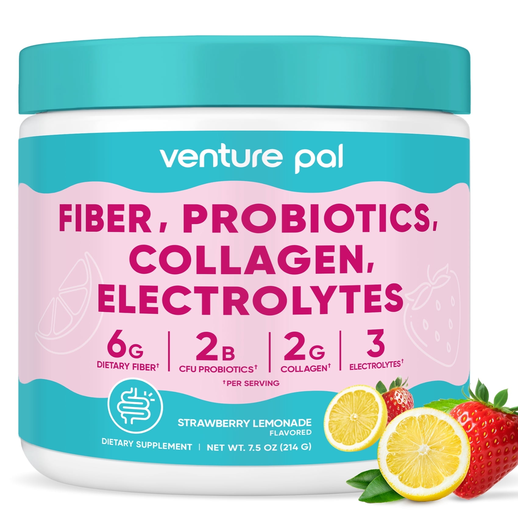 Venture Pal Prebiotic Fiber Powder with Probiotics, Collagen Peptides & Electrolytes | Sugar-Free | 7.8 oz