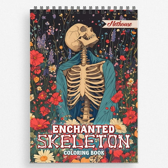 NETHOUSE Enchanted Skeleton Coloring Book For Adults Relaxation & Stress Relief, 30 Coloring Pages of Enchanted Skeletons, Mystical Bone Creatures, Dark Fantasy Elements, and Magical Gothic Scenes