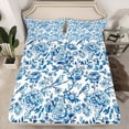 thumbnail image 2 of Homewish Country Flower Floral Queen Sheet Sets,Retro Rustic Bird Flat Sheet,White Blue Queen Fitted Sheet For Girls Teens,Luxury Bedroom Decor,4pcs, 2 of 7