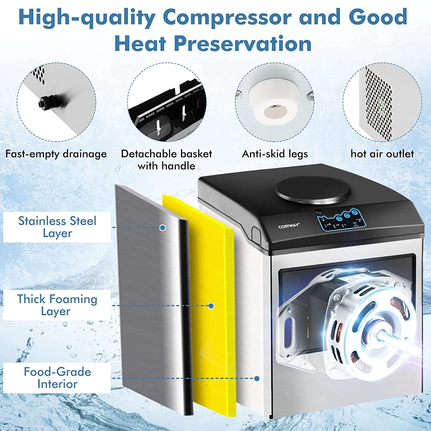 2-in-1 Stainless Steel Ice Maker with Water Dispenser, Daily 48LBS Ice Production, Portable Countertop Ice Machine, Adjustable Ice Size, Fast Ice Making & Cold Water Dispensing for Home Kitchen Offic