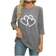 thumbnail image 4 of SYMOID Womens 3/4 Sleeve Double-Heart Graphic Crew Neck Top - Nylon-Spandex Ribbed, Gray, Relaxed Fit, Sizes S-XXL,Size S, 4 of 5