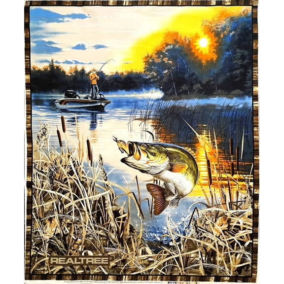 1 Panel - Realtree Fishing Fish Cotton Fabric Panel (Great for Quilting, Sewing, Craft Projects, Wall Hangings, and More) 36" X 44"