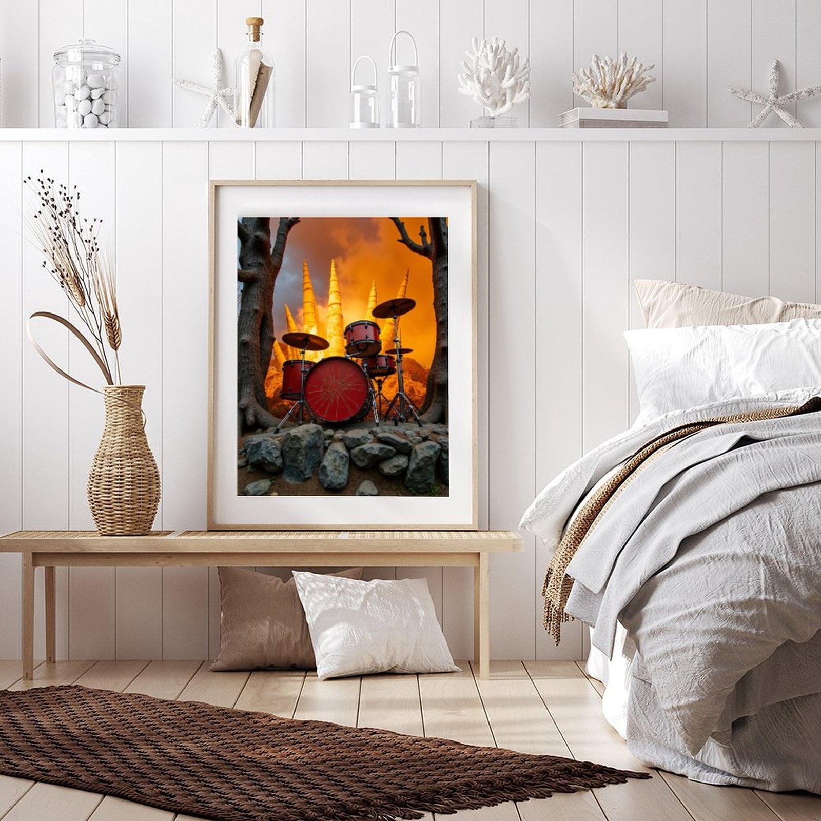 Diamond Art Kit for Adults, Drum Set Sunset Trees Rocks Diamond Painting for Adults Beginners, DIY Diamond Art Painting Kits, 5D Diamond Painting Crafts for Home Decor 12x16 Frameless