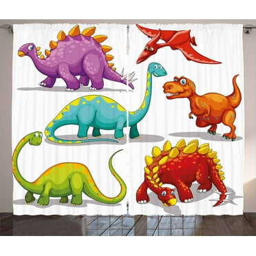 Ambesonne Dinosaur Curtains 2 Panel Set, Friendly Fun Wildlife, 108" x 63", Multicolor