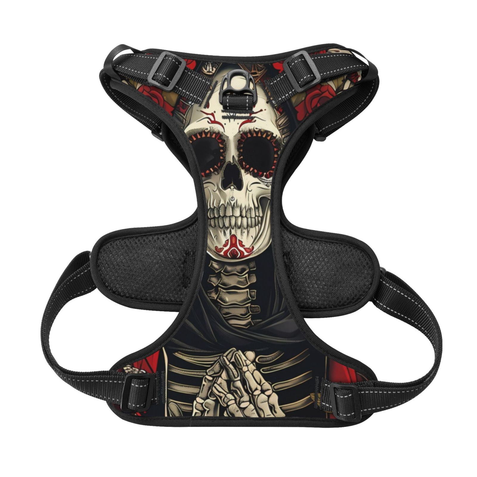 Picia Gothic Skull With Roses No-Pull Dog Harness Reflective Front Clip Vest with Handle,Step-in Air Dog Harness,Adjustable 2 Metal Rings 4 Buckles,Easy to Put on & Take Off Small