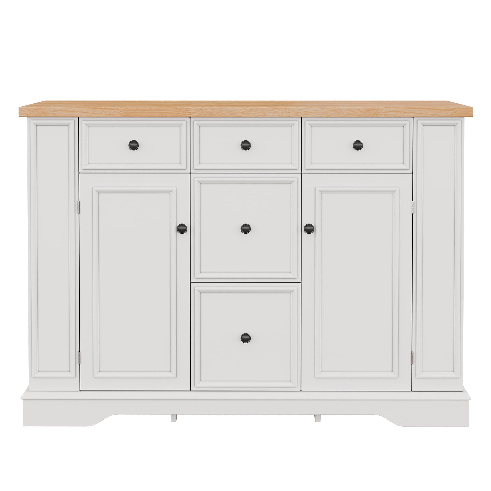 Euroco 51.2" Sideboard Buffet Cabinet with Storage, Modern Kitchen Console Table with 5 Drawers, 2 Cabinets & Adjustable Shelves, Wooden Coffee Bar for Dining Room, Living Room, Entryway,White