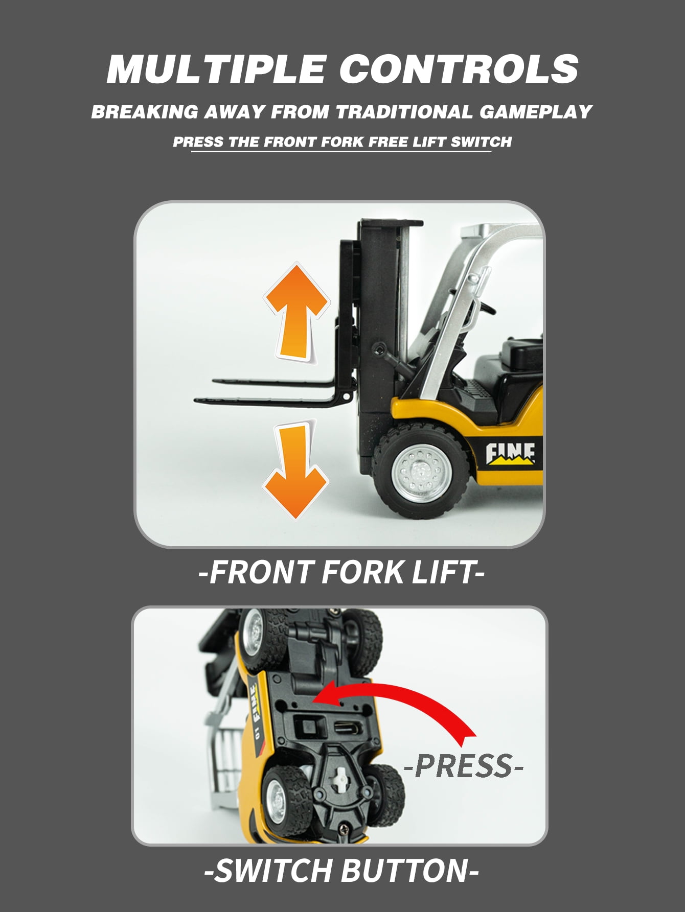 1: 64 alloy forklift with plate car remote control: multi-channel control, 2-in-1 fork hook deformation, suitable for adults, children, boys and girls