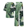 thumbnail image 5 of Women's Pajama Sets Short Sleeve Sleepwear Loungewear Summer Outfits For 2 Cotton Linen Set Oversized T Shirts Straight Leg Pant Tracksuit Plus Size Womens Clothing, 5 of 5