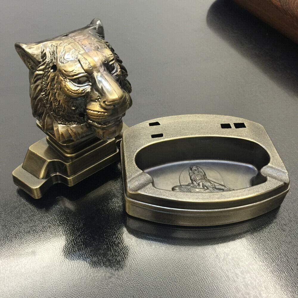 Piioket Tiger Shaped Style Cigar Cigarette Lighter Refillable Butane Gas Fuel Lighter with Ashtray Ash Tray
