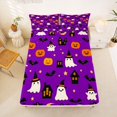 thumbnail image 5 of Homewish Halloween Witch Ghost Bed Sheets,Jack O Lantern House Pattern Full Size Sheets,Violet Black,4pcs,1 Flat Sheet,1 Fitted Sheet and 2 Pillowcases, 5 of 6
