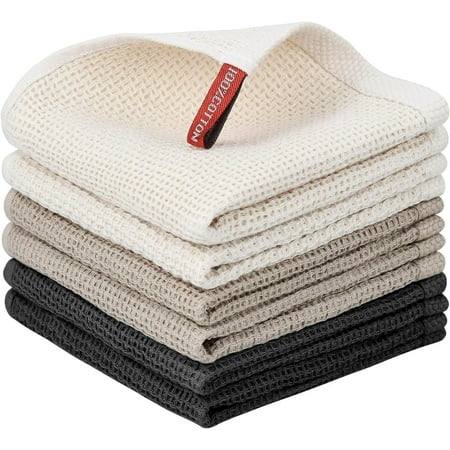 

ARCOCO-6 Pack 100% Cotton Waffle Weave Kitchen Towels Soft and Absorbent Kitchen Dish Rags Dish Cloths for Washing Dishes-12x12 Inches