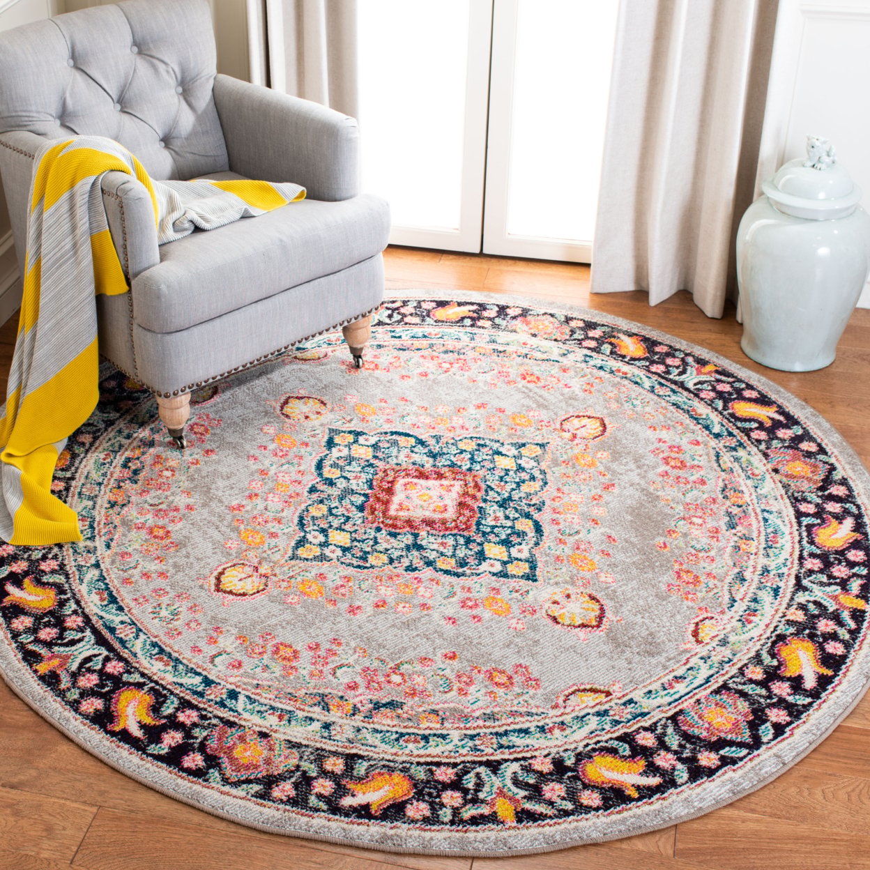 SAFAVIEH Madison Sonam Oriental Runner Rug, Grey/Fuchsia, 2'3" x 8'