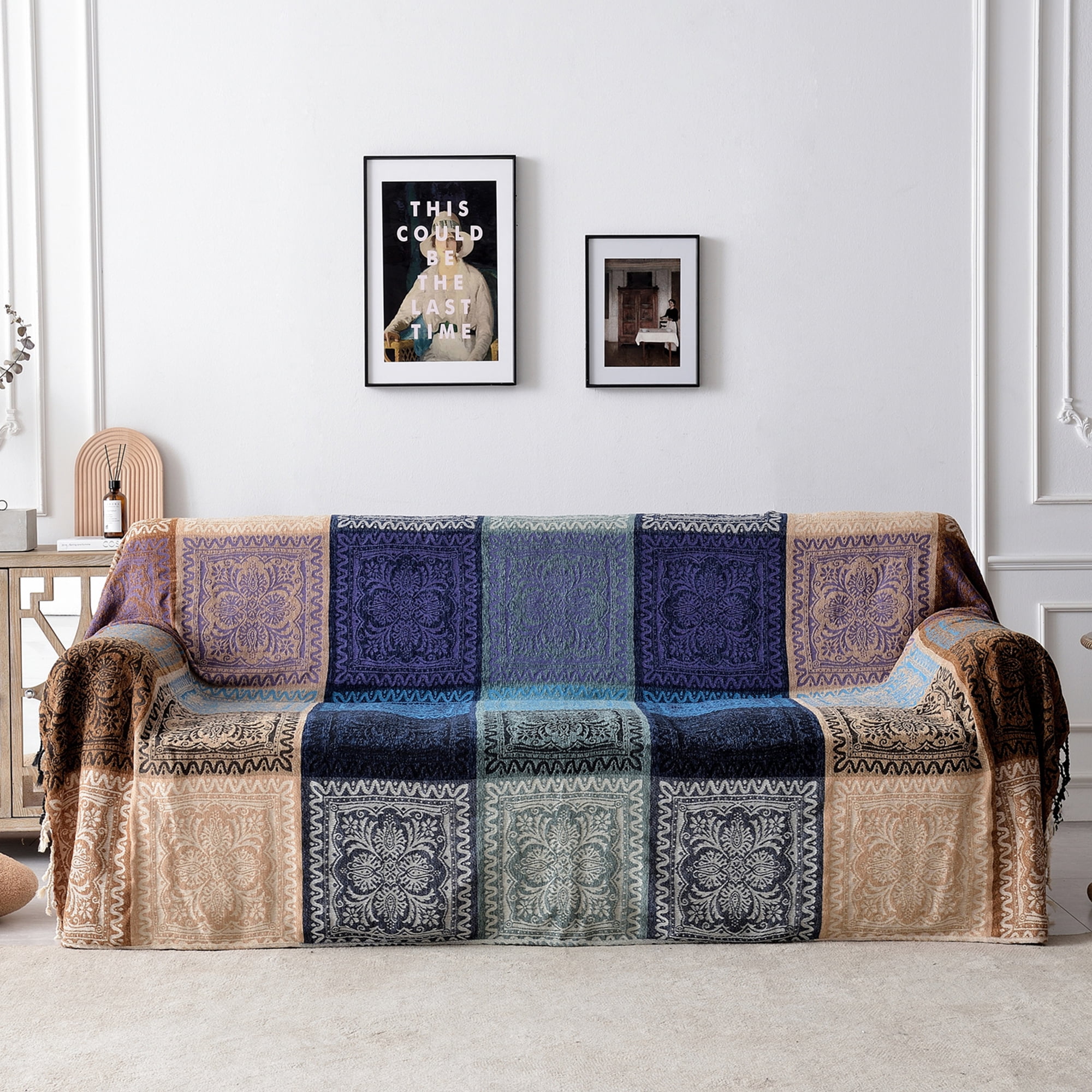 Bohemian Throw Blanket for Couch，Colorful Chenille Tassels Boho Woven Hippie Throw Blankets for Couch Bed Sofa Chair Recliner Loveseat , Bohemian Fringe Tassels Decor Home(Purple, S:60x75)