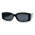 thumbnail image 4 of Womens Mod Rectangle Thick Beveled Plastic Minimal Fashion Sunglasses All Black, 4 of 8