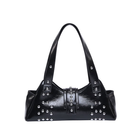 Studded Purses Women Y2k Shoulder Bag PU Leather Punk Designer Top Handbags Vintage Stud Crescent Hobo Purses