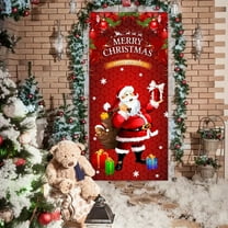 kladzum Cute Santa Claus Christmas Door Cover 72.8"x35.4" Printed Fabric Door Curtain Christmas Decorations Background Door Covers Holiday Party Decor