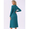 thumbnail image 5 of DARING DIVA Long Sleeve Crew Neck Knit A-Line Midi Dress L Lake Blue, 5 of 7