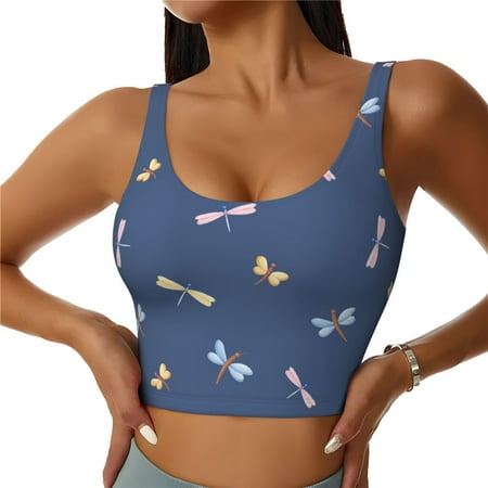 Racerback Sports Bras For Women High Support  Cartoon Dragonfly Blue Workout Tank Tops Woman  Workout Yoga Running Bra