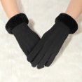 thumbnail image 3 of Skymirror 1 Pair Full Finger Solid Color Women Gloves Plush Lining Fluffy Cuffs Winter Thermal Gloves Hand Protect Cover, 3 of 8