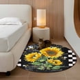 thumbnail image 3 of Sunflower Black Round Area Rug 4 FT, Non Slip Indoor Outdoor Rug, Vintage Farm Bee Black White Plaid Washable Soft Circular Carpet Non-Shedding Floor Mat for Coffee Table Nursery Foyer Balcony, 3 of 8