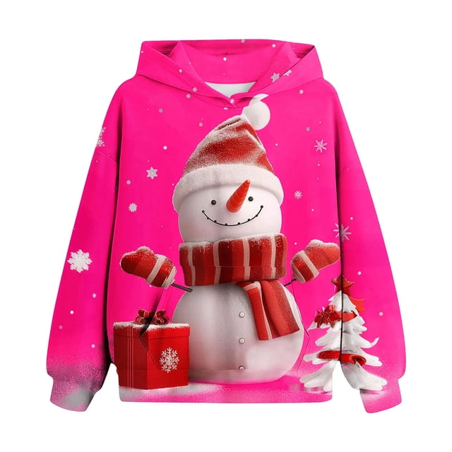 Chandail à Col Rond pour Tout-Petits Garçons, Chandail de Noël pour Enfants à Manches Longues, T-shirt à Motif Imprimé, Haut Court à Col Rond, Chandail à Capuchon pour Garçons et Filles, Roses, 5 Ans
