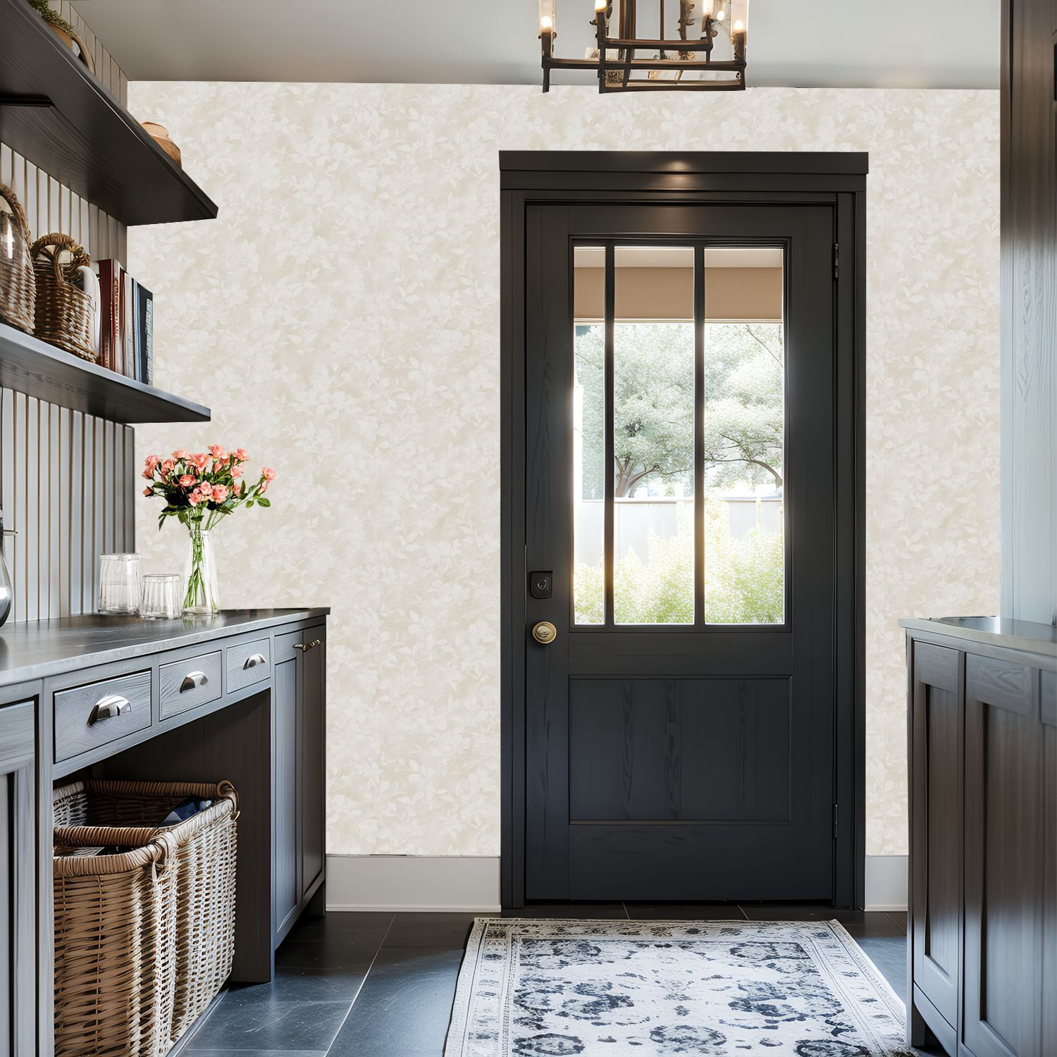 Peel and Stick Wallpaper Beige Floral Damask Soft Botanical Vines Elegant Wall Mural 17.7in x 9.8ft Self Adhesive Removable Wall Paper Renter Friendly Wallpaper for Nursery Bedroom Cabinets
