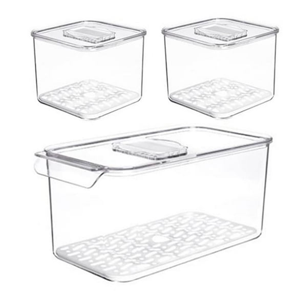 SANNO Fridge Food Storage Containers Produce Saver FreshWorks Produce - Stackable Refrigerator Kitchen Organizer Keeper, Food Storage Container Bin, with Removable Drain Tray to Keep Fresh - Set of 3