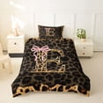 thumbnail image 2 of Manfei Leopard Print Personalized Initial E Twin Bedding for Teens,Pink Ribbon Bow Duvet Cover Set for Girls,Black Reversible,Ultra Soft Home Decor,2pcs,No Comforter, 2 of 5