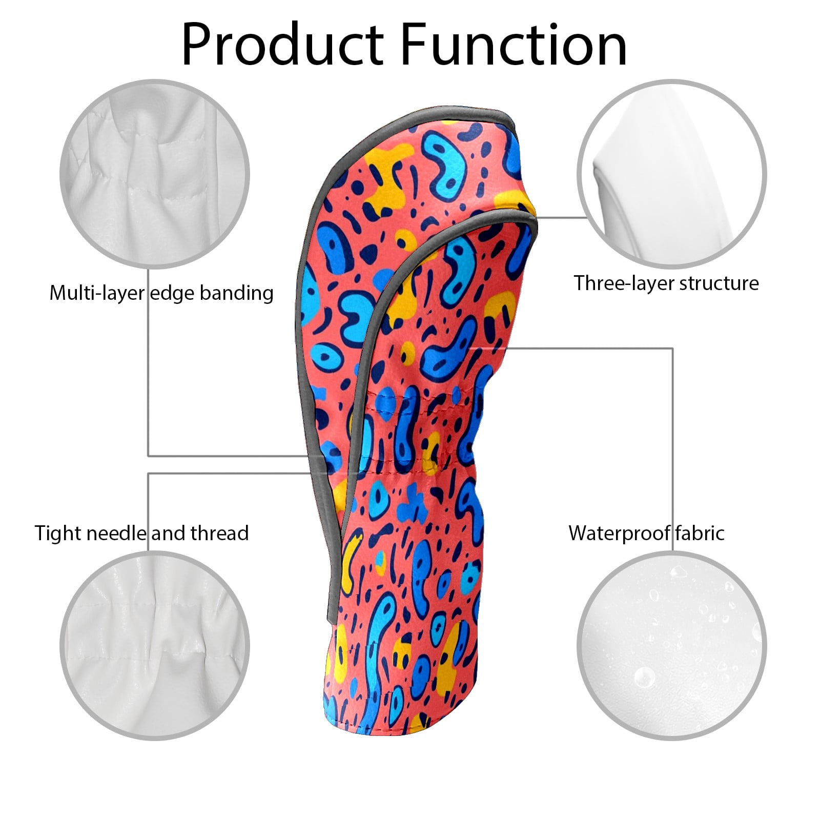 Golf Club Covers PU Leather Waterproof Head Covers for Fairway Woods Hybrids Irregular Pattern Unisex Fits Most Brands