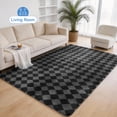 thumbnail image 4 of CozyDesg Large Rugs,8'x10' Soft Fluffy Shag Indoor Floor Carpet for Living Room Bedroom Dining Room Office Home Decor,Dark Gray & Black, 4 of 9