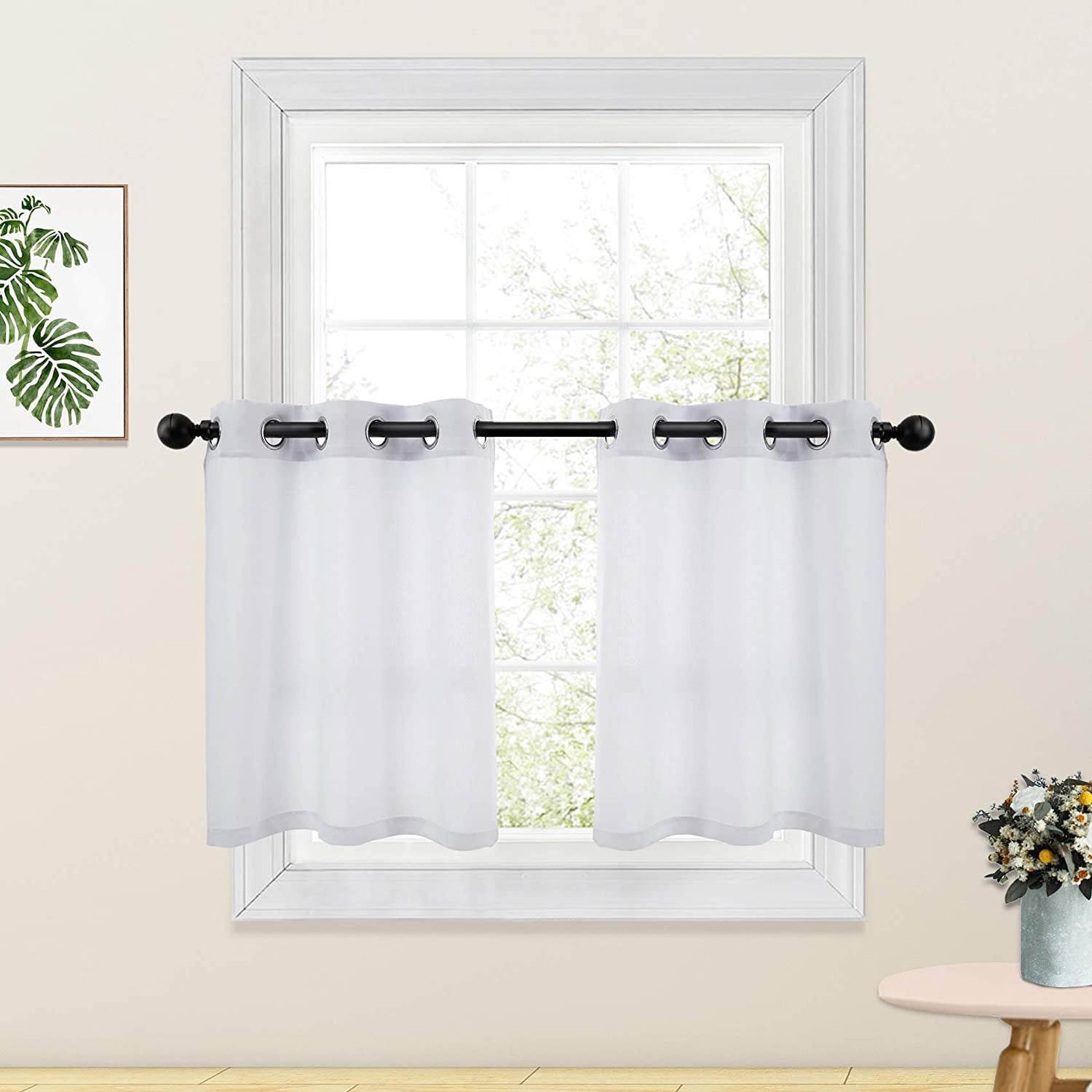White Kitchen Tier Curtains 24 Inches Long Linen Textured Cafe Curtains Short Bathroom Small Basement Window Curtain 2 Panels Grommet Top Walmart Canada
