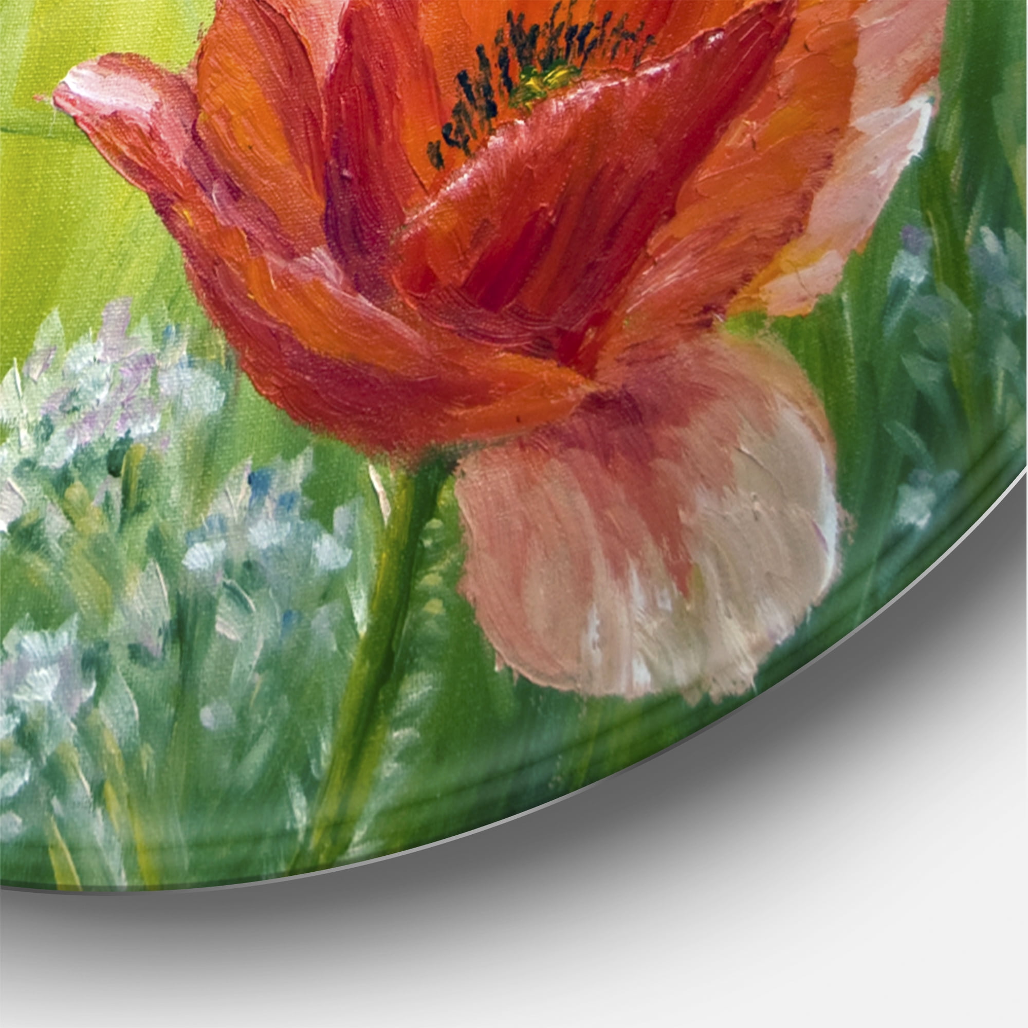 Designart 'Blossoming Red and Purple Poppies In The Morning II' Traditional Circle Metal Wall Art 23x23 - Disc of 23