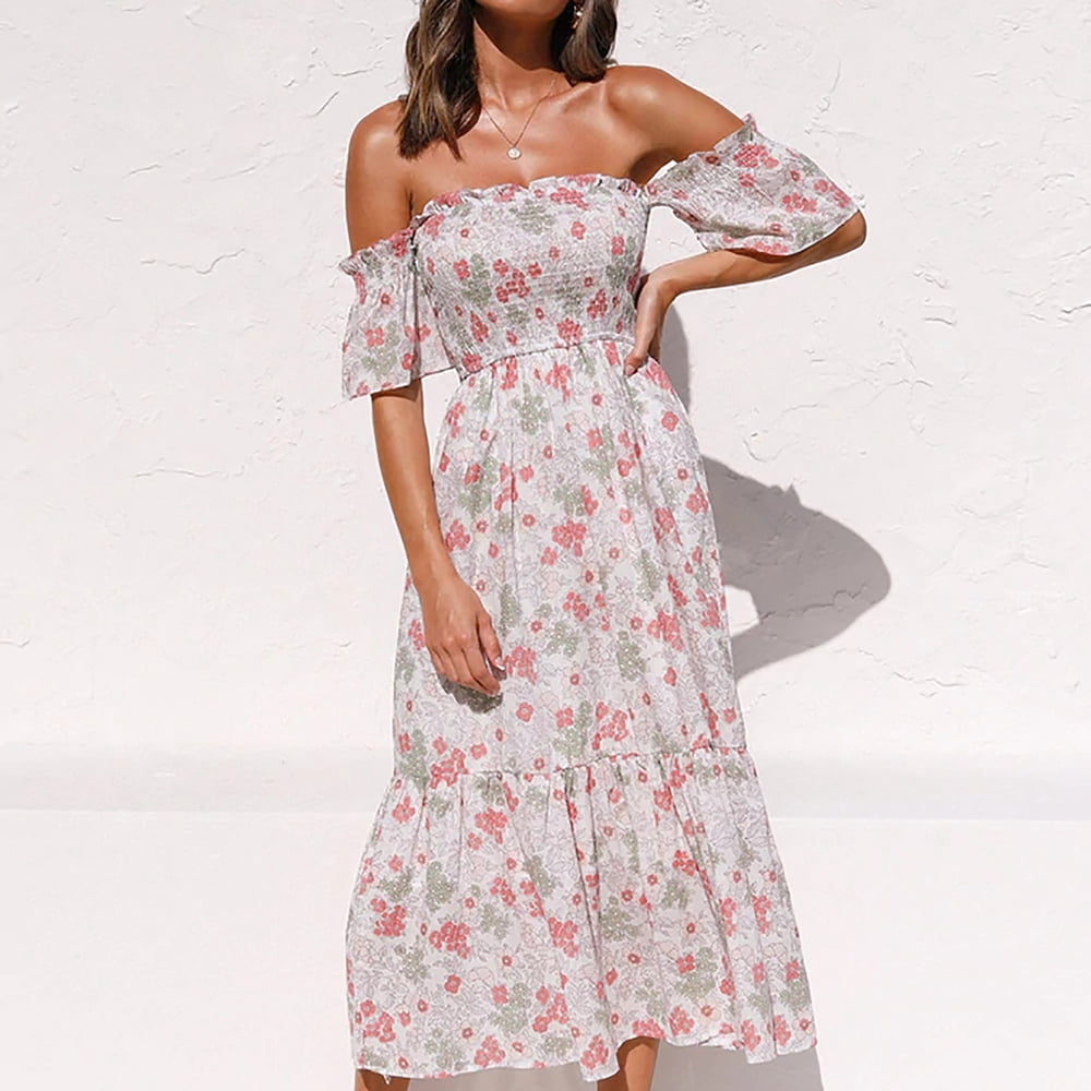 MELDVDIB - MELDVDIB Womens Bohemian Dress Strapless Summer Flowy Long