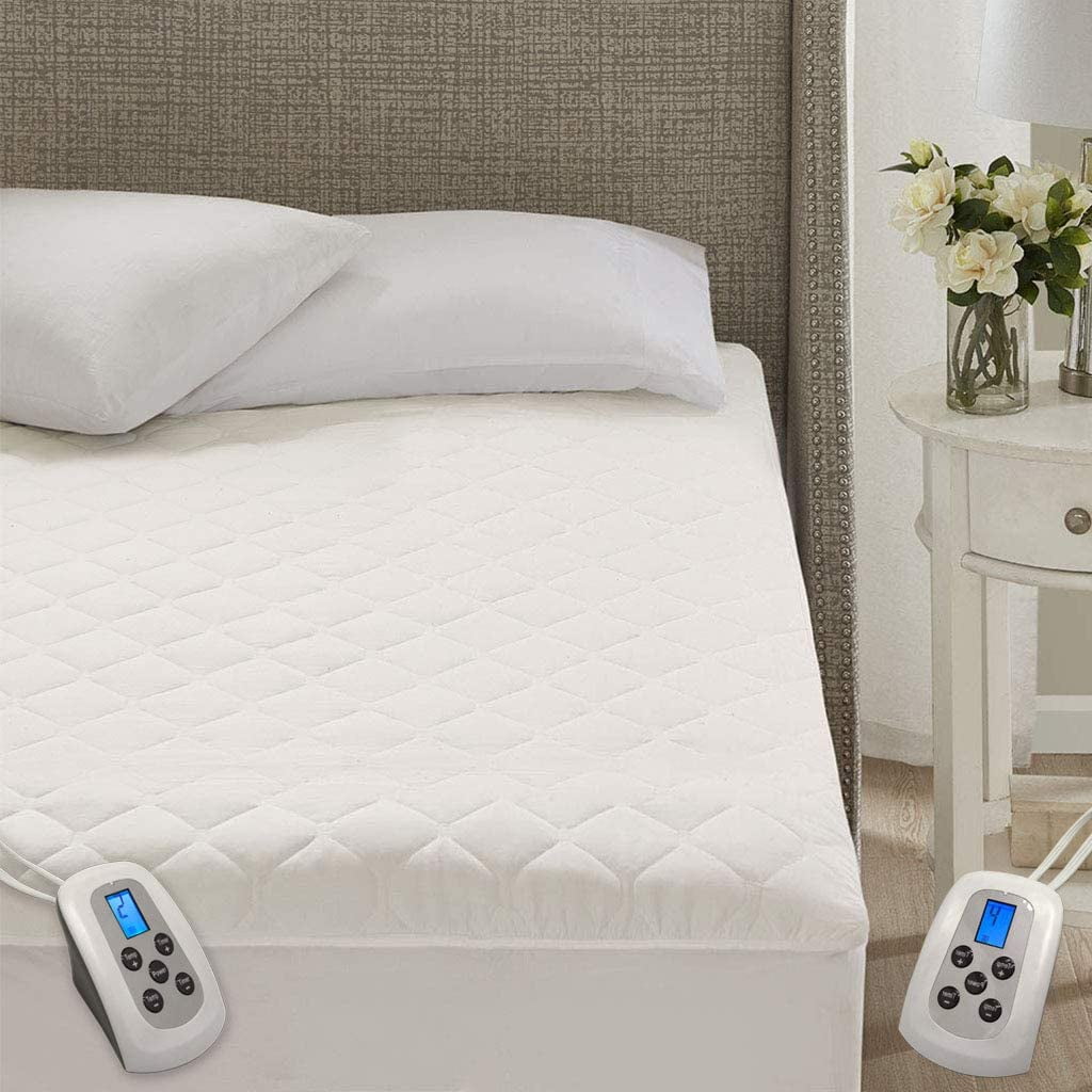 Heated Mattress Pad Queen White Dual Temperature Dual Controllers Electric  Soft Warming and Fitted Bed Skirt Design - Walmart.com