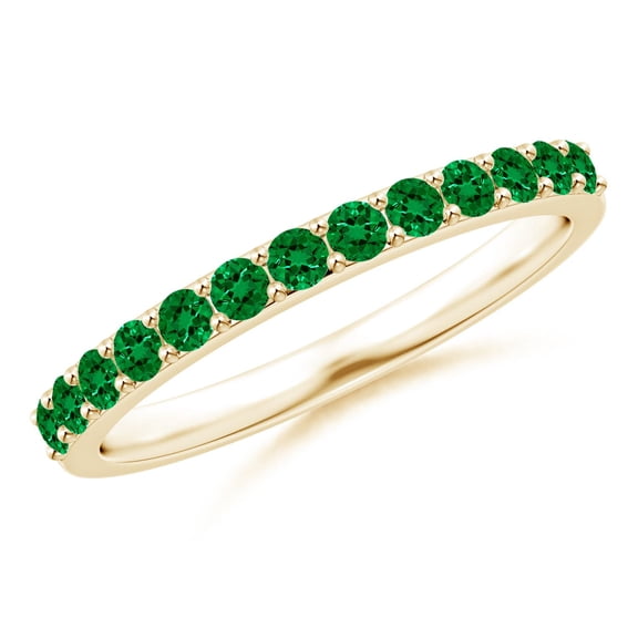 ANGARA Lab Grown Prong Set Half Eternity Round Emerald Wedding Ring for Women in 14K Yellow Gold (Size-2mm) | May Birthstone, Birthday, Anniversary, Jewelry Gift for Women | Lab-Grown Emerald Ring