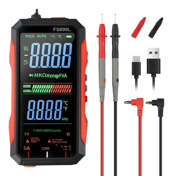 Getoverfinish Digital Multimeter, Fs899l Multimeter, USB Rechargeable Digital Multimeter, 6000 Counts, Large Color Screen & Backlight for Home and Industrial Electrical Issues (FS899L Color Screen)