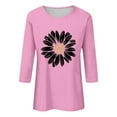 thumbnail image 4 of Pink Womens Tops Women's Crew Neck Printed Seven Quarter Sleeve Casual T Shirt Top Shirts for Women, 4 of 4