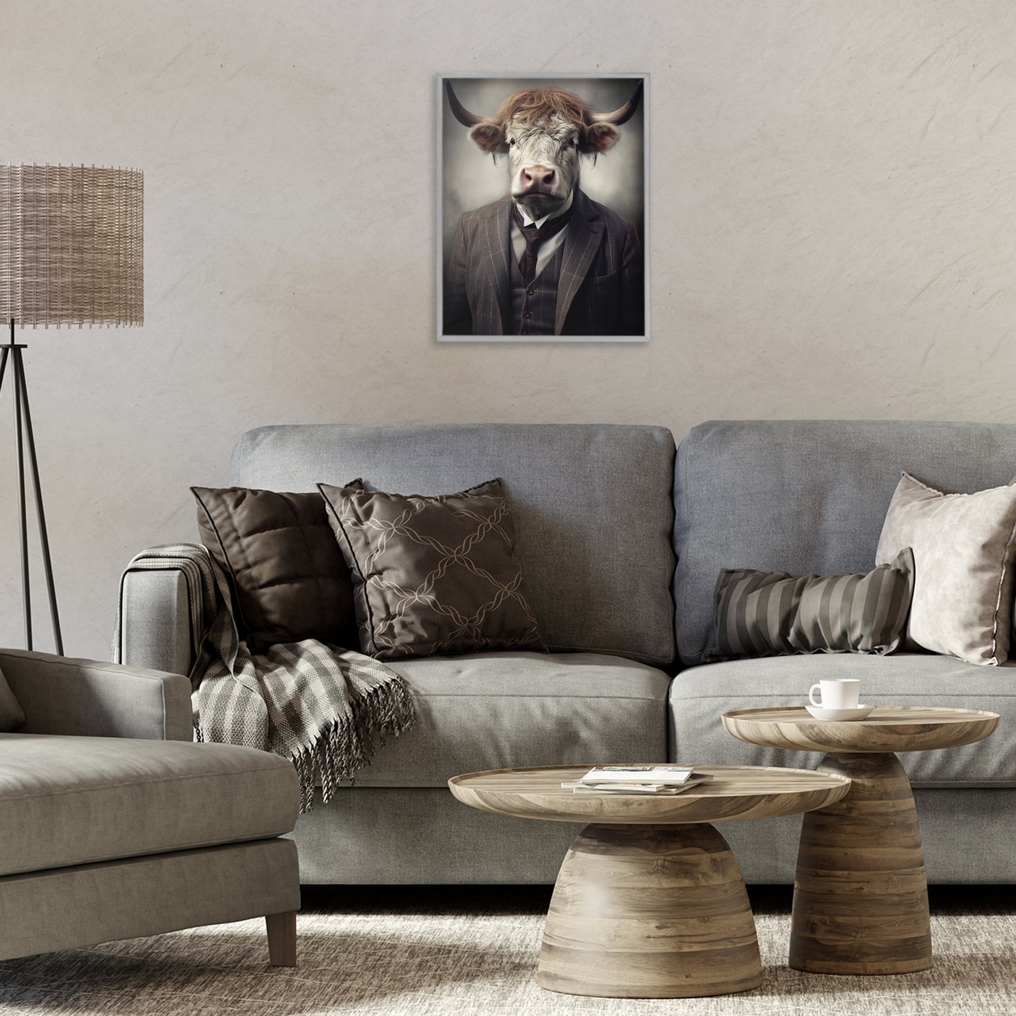 Stupell Industries Sophisticated Bull Portrait Gray Framed Giclee Art, design by Ray Powers