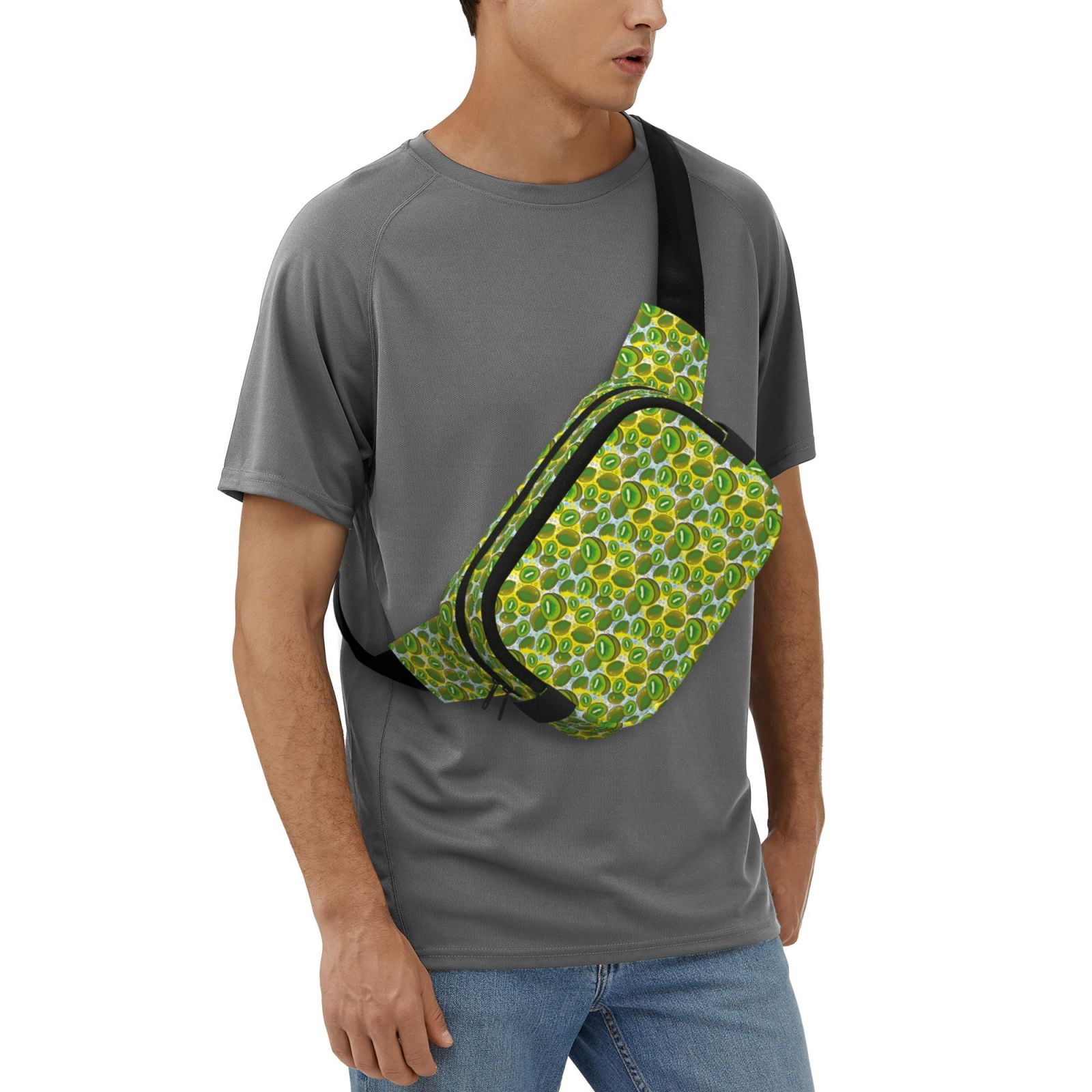 Fuzoiu Kiwi Fruits Summer Print Unisex Square Double Layer Waist Bag,Crossbody Fanny Pack Travel Workout Accessory