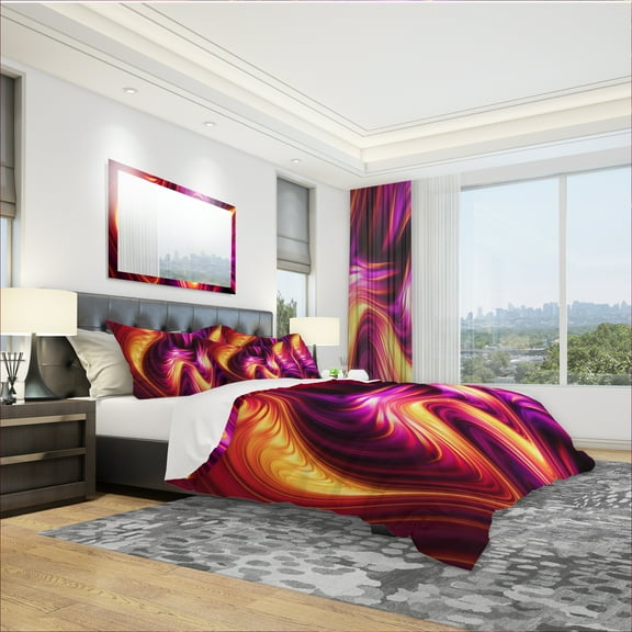 Designart 'Pink and Orage Fluidity' Modern & Contemporary Duvet Cover Set
