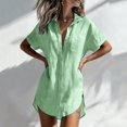 thumbnail image 2 of WULMLEO Collared Button Front Linen Beach Cover Up for Women Short Sleeve Side Split Loose Mini Shirts Dress Vacation Tunics Green Cotton-Linen Blend, 2 of 6