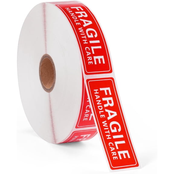 1 x 3 Inch Handle with Care 1000 Permanent Adhesive Fragile Stickers for Shipping Moving Glass Labels (1 Roll, 1000 Labels)