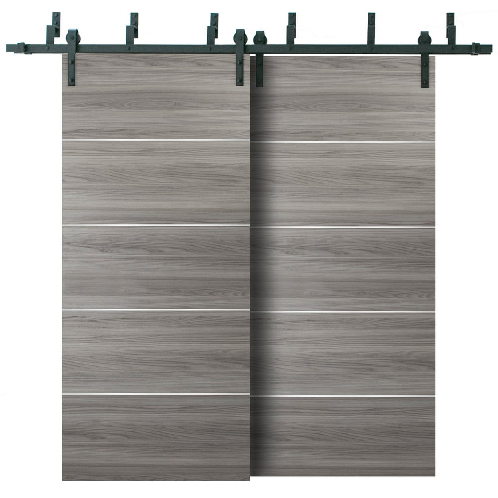 Double Bypass Barn Sliding Grey Doors 72 x 96 with 6.6FT Rails Planum