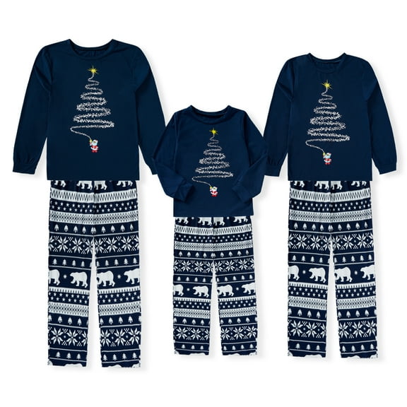 GRNSHTS Family Pajama Christmas Matching Set Christmas Theme Printed Sleepwear Long Sleeve Top and Pants for Mom Dad Kids (Blue,Dad/L)