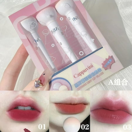 

cappuvini Lollipop Mousse Matte Lip Glaze Non Stick Cup Does Not Fade Hummus Matte Lip Mud Velvet Lip Gloss 【礼盒款】A组合 01+02+03