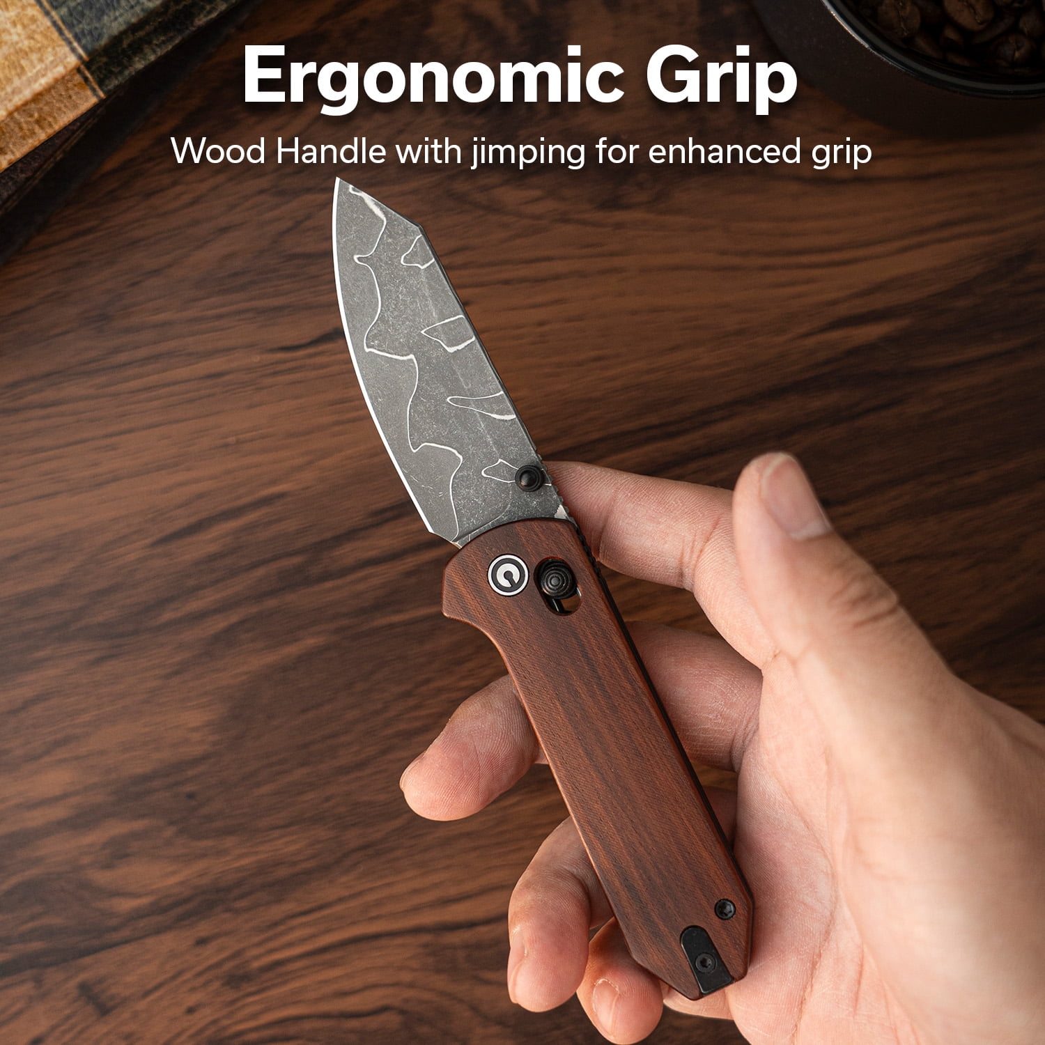 CIVIVI Knives Yonder Crossbar Lock Guibourtia Wood & Damascus Steel Pocket Knife C23073B-DS2