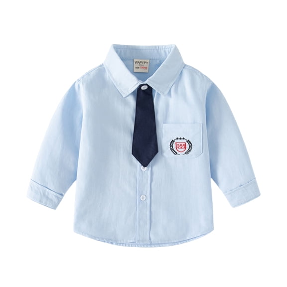 MXIEZI 2-7T Baby Toddler Boys Long Sleeve Button down Shirt Kids Laplel Dress Shirts Formal Uniform Shirt Tops